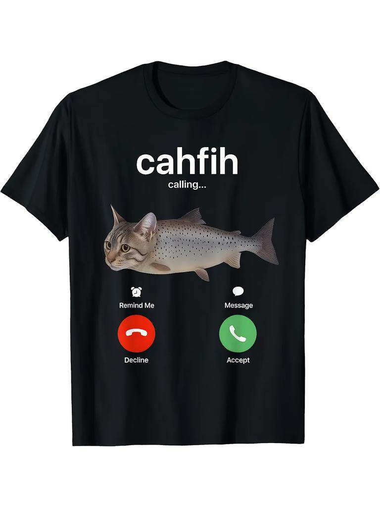 Mens Fun Catfish Emoji TShirt Cahfih Calling Graphic TShirt with Remind Me and RejectMessageAccept Buttons Casual Shirt