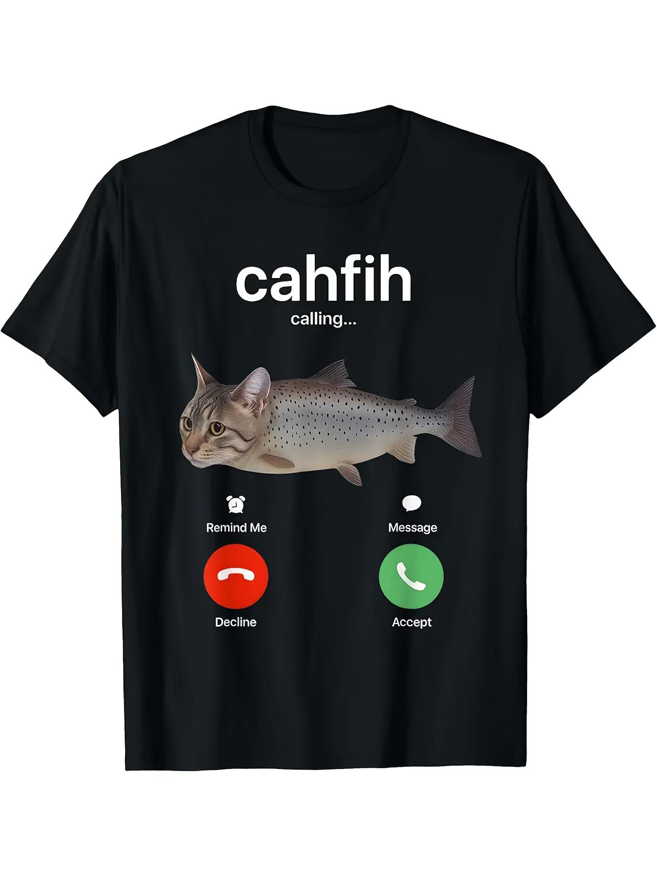 

Mens Fun Catfish Emoji TShirt Cahfih Calling Graphic TShirt with Remind Me and RejectMessageAccept Buttons Casual Shirt 4XL