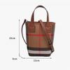 Vertical Square Bag Women Canvas Plaid Leather Handbag Shoulder Crossbody Bag Casual Commuter Tote Dark Brown
