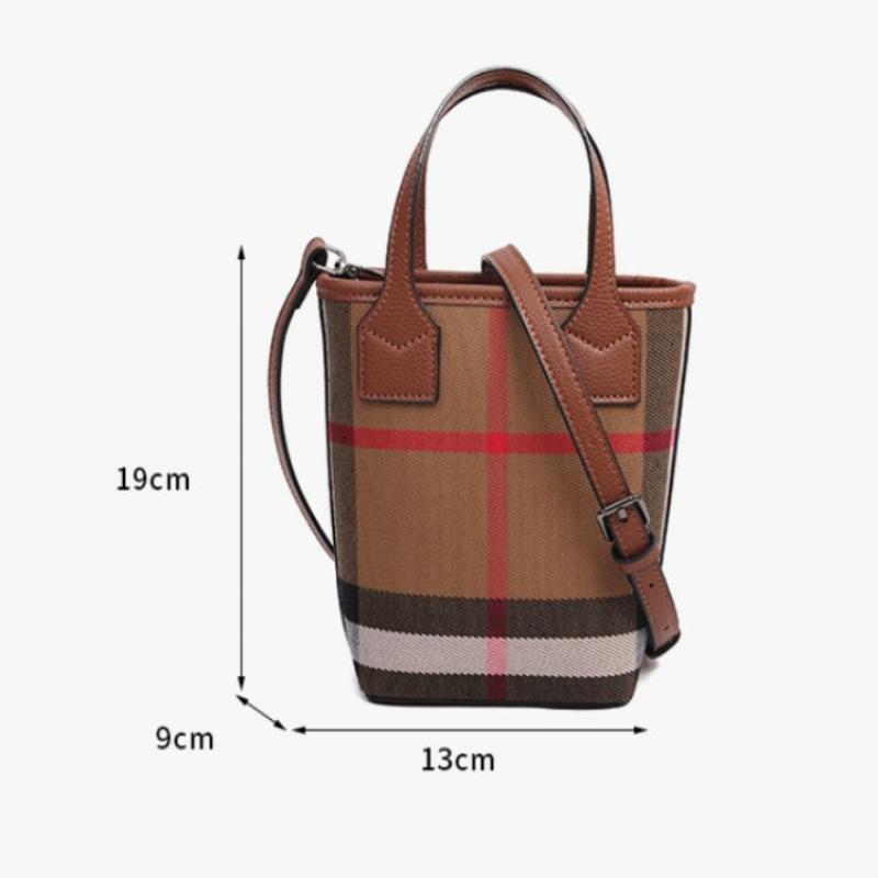 Vertical Square Bag Women Canvas Plaid Leather Handbag Shoulder Crossbody Bag Casual Commuter Tote Dark Brown