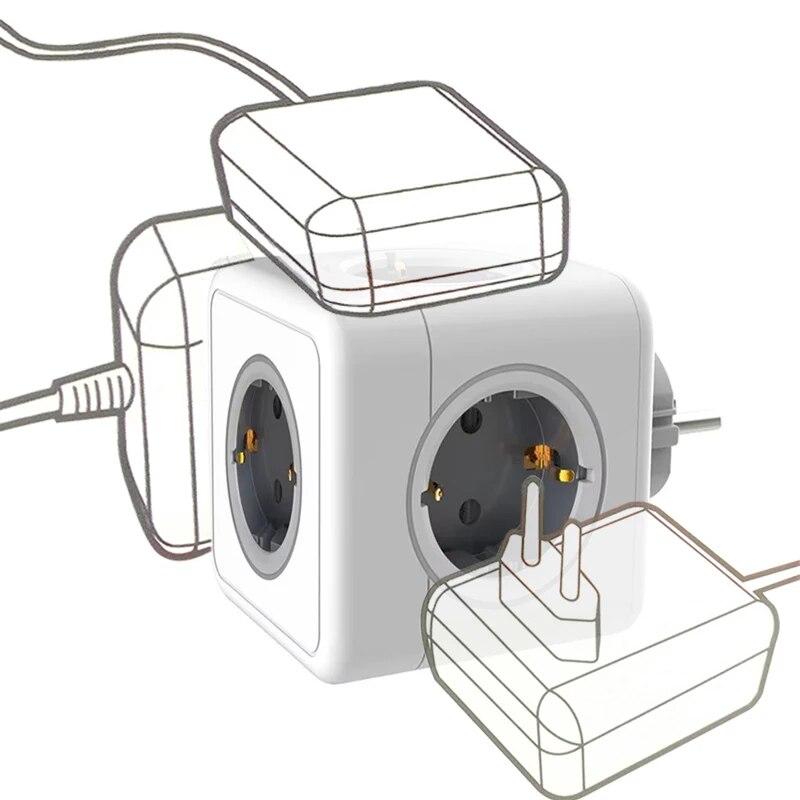 MASSFA Multi EU Power Strip Electrical Plug Cube Multiple Extension Socket with 5 AC Outlets 3680W Adapter for Home Office