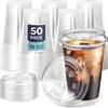 50pc Top Quality 16oz BPA Free PlasticCups with Straw Hole Lids-Clear Recyclable DisposableCoffee Cups for Iced Coffee Smoothies