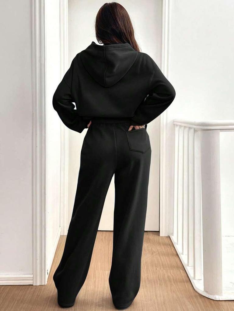 European-American 2-Piece Women's Warm Lined Hoodie & Casual Pants Autumn/Winter Sports Set