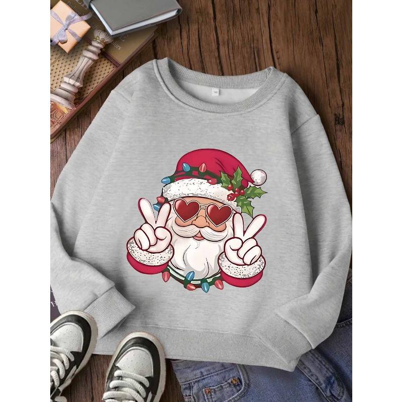 European sizes Stylish And Comfortable Round-Neck Sweatshirt for Kids, Perfect for Casual Wear with Trendy Christmas Prints