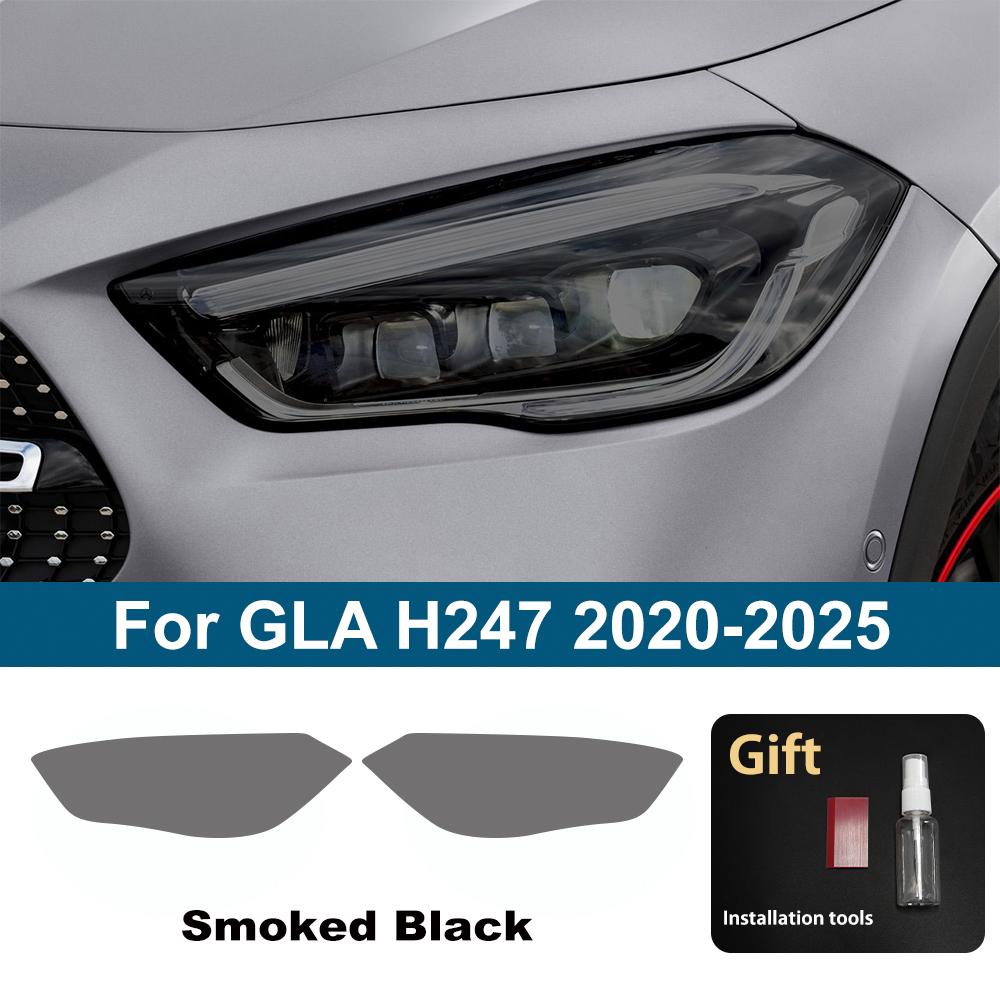 For Mercedes Benz GLA/GLB/GLC/GLK/GLE/GLS Pre-Cut TPU Headlight PPF Smoke Black High Gloss Anti-Scratch Protective Vinyl Wrap