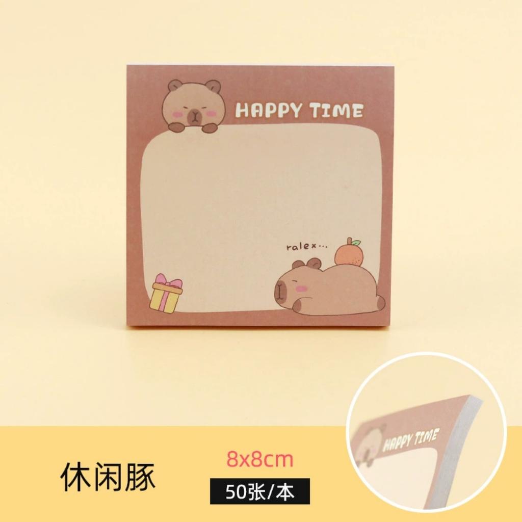 50Sheets Capibala Sticky Notes High Aesthetic Stationery Cute Sticky Notes Kawaii Notepads Self Stick Memo Pad For School Office