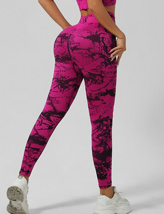 Seamless Tie-Dye Yoga Set: Beautiful Back Sports Bra & High-Waist Peach-Lifting Leggings for Women