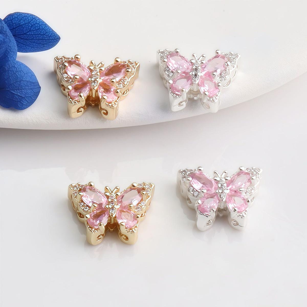 14K Gold-filled Color-preserving Zirconia Butterfly & Flower Spacer Beads for DIY Jewelry