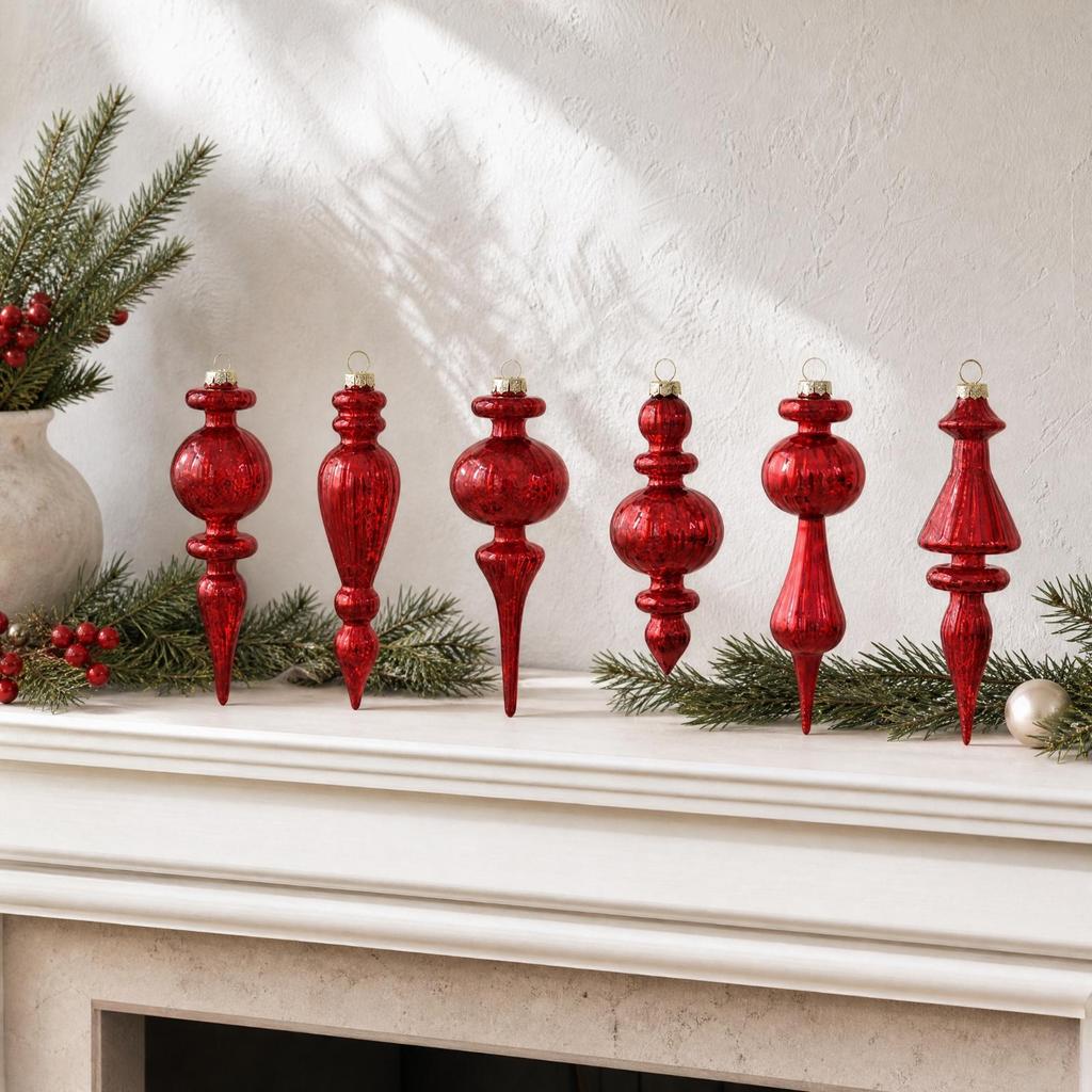 6 Pieces Glass Christmas Tree Ornament Textured Hanging with Suspended Loop Sparkling