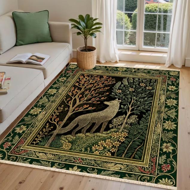 Forest Fox Shadow Carpet Rectangular Tassel Carpet Kitchen Carpet Corridor Living Room Area Carpet Carpet Floor Mat and Carpet