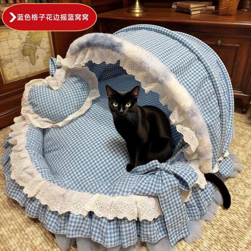 

Nordic Style Skin-friendly Pure Cotton Pet Nest Warm Semi-closed Cat Security Nest Thickened Pet House Cat Villa Dog Supplies (68 53 42cm)