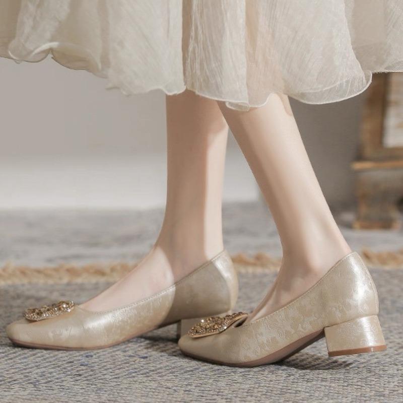 Chunky Heel Shoes for Women Summer Shoes New Style All-match Temperament Mid-heeled Shoes