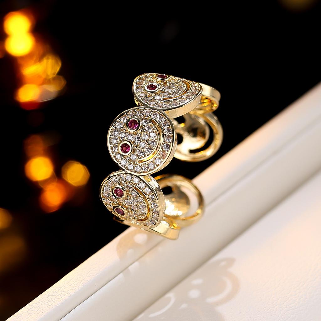 Women Smile Face Bracelet Ring Set Fashion Minimalist Zircon Jewelry Perfect For Party Gathering Wear