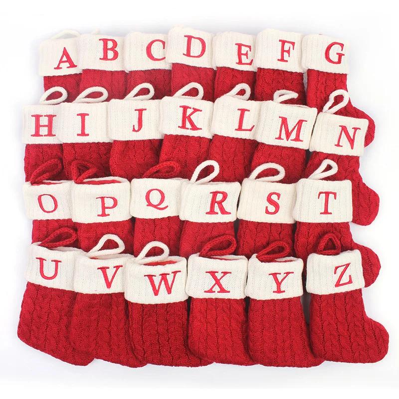 Calcetines Navideños Alphabet Letters Christmas Knitting Stocking Tree Pendant Decorations Christmas Socks Red Snowflake