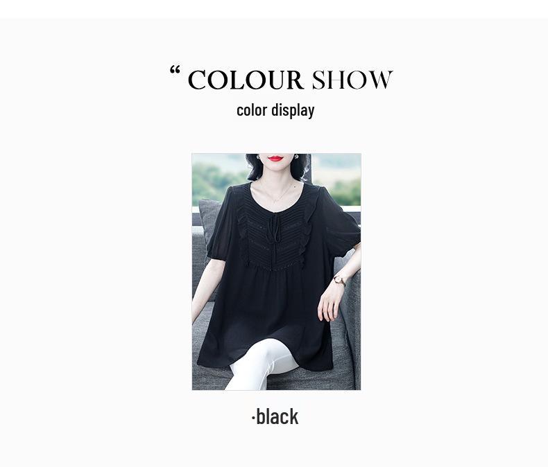 Summer Short Sleeve Pleated Chiffon Shirt - Plus Size, Casual, Loose Fit Women's Apparel