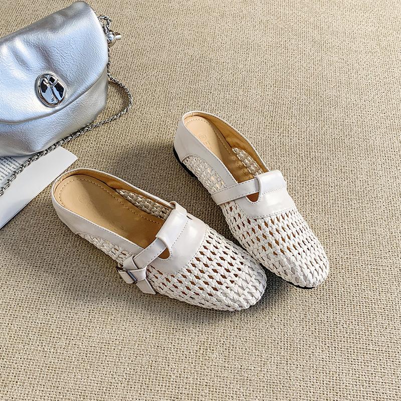 

Баотоу полушлепанцы женские летние для улицы, внутренняя танкетка, обувь с отверстиями, на одной педали, плетеные, дышащие, прохладные, одинарные туфли 34