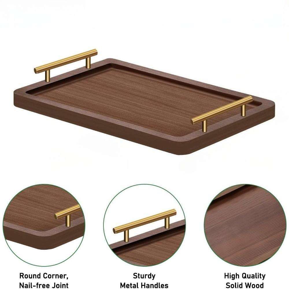 Wooden Serving Tray with Handles Coffee Dessert Snack Platter Bamboo Tea Tray Food Tray Decorative Tray for Kitchen Bedroom