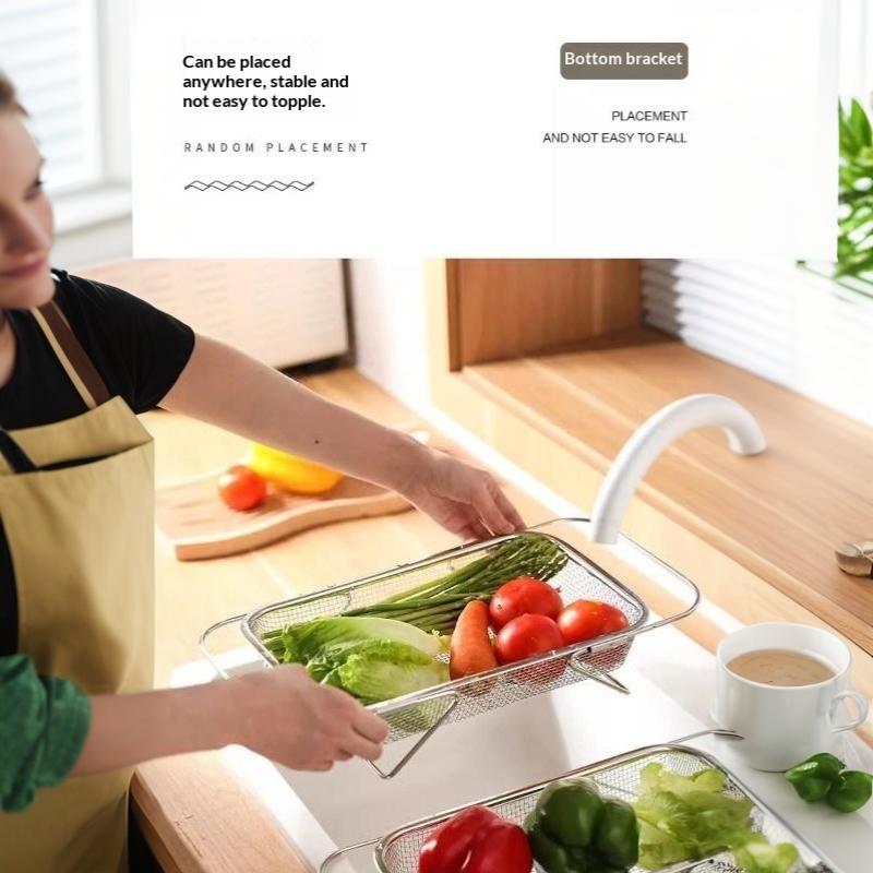Adjustable Arm Stainless Steel Sink Drain Basket Expandable Rust Proof Mesh for Home Kitchen Vegetable Washing Food Drying