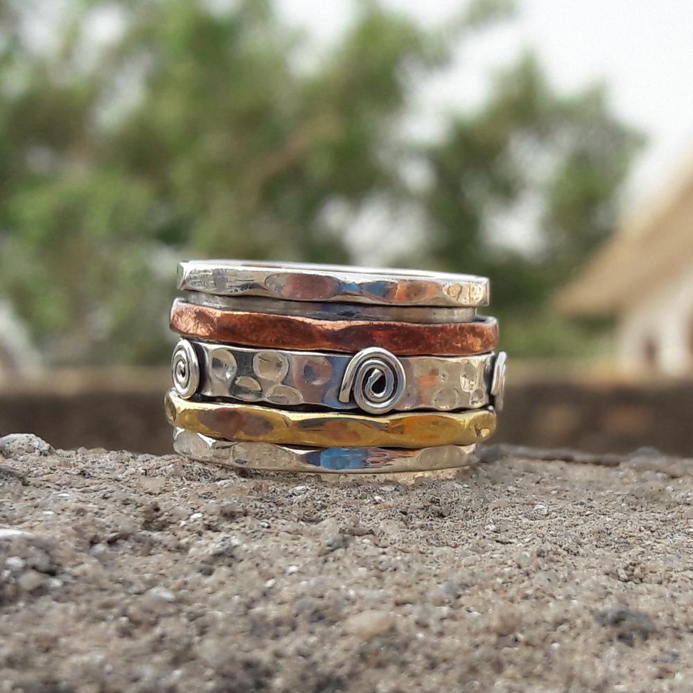 925 Solid Silver Spinner Ring, Two Tone Band Ring, Handmade Band Ring, Antique Spinner Ring, 925 Sterling Silver Thumb Ring, Gift For Her