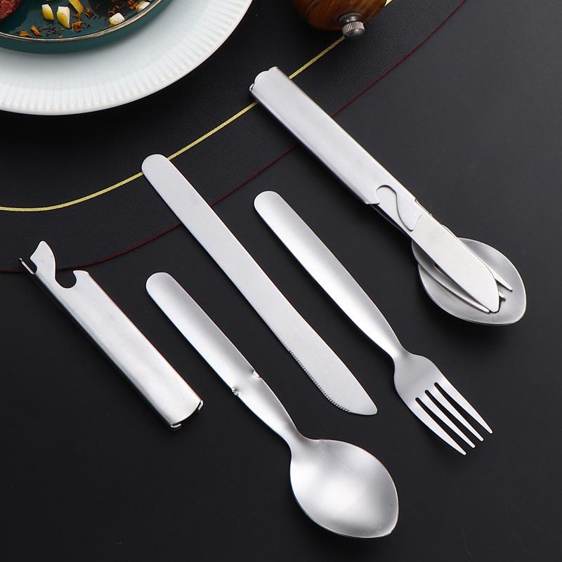 4Pcs/Set Portable Stainless Steel Outdoor Camping Knife Fork Spoon Combo Cutlery Set Dinnerware Camping Cooking Flatware