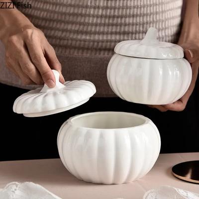 Kreative Kürbis-Keramikschüssel mit Deckel, Hotelrestaurant, Eiscreme-Dessertschüssel, Suppenschüssel, nordisches Wohnküchen-Weißgeschirr
