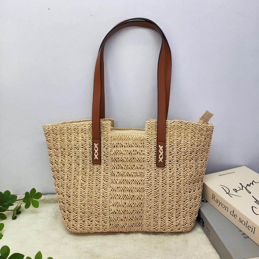 Summer Straw Bag Seaside Vacation Beach Woven Bag Large Capacity Shoulder Tote Bag