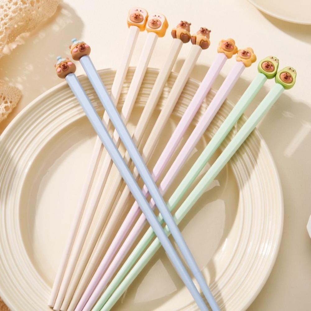 1/5 Pairs Easy To Use Chopsticks Anti-Slip Food Clip Cartoon Capybara Chopsticks  Kids Supply