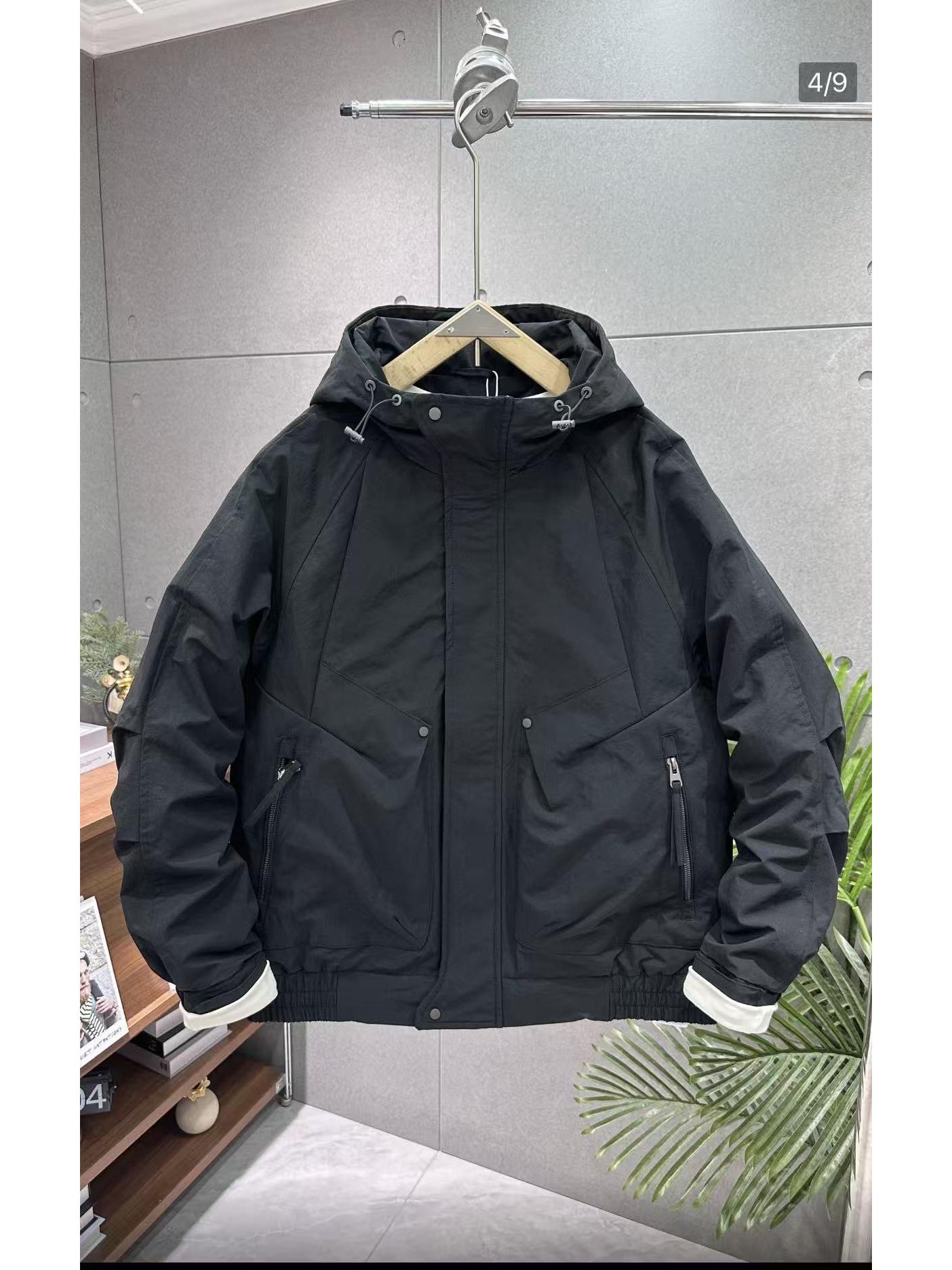 

Men s 2025 American Double Cotton Hooded Work Jacket - Versatile, Warm, and Loose for Autumn and Winter XXL (155-170 kg) чорний