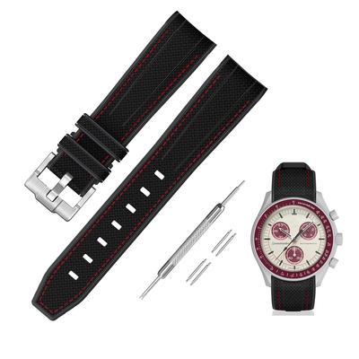 Jumpsunfun 20mm Watch Band for Omega and Silicone Strap with Quick Release Replacement Black with Red Stitching X, Swatch, Speedmaster, MoonSwatch,