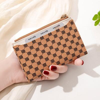 Nuovo portafoglio corto da donna, colori a contrasto alla moda, portacarte piccolo da studente ultrasottile, portamonete con cerniera.