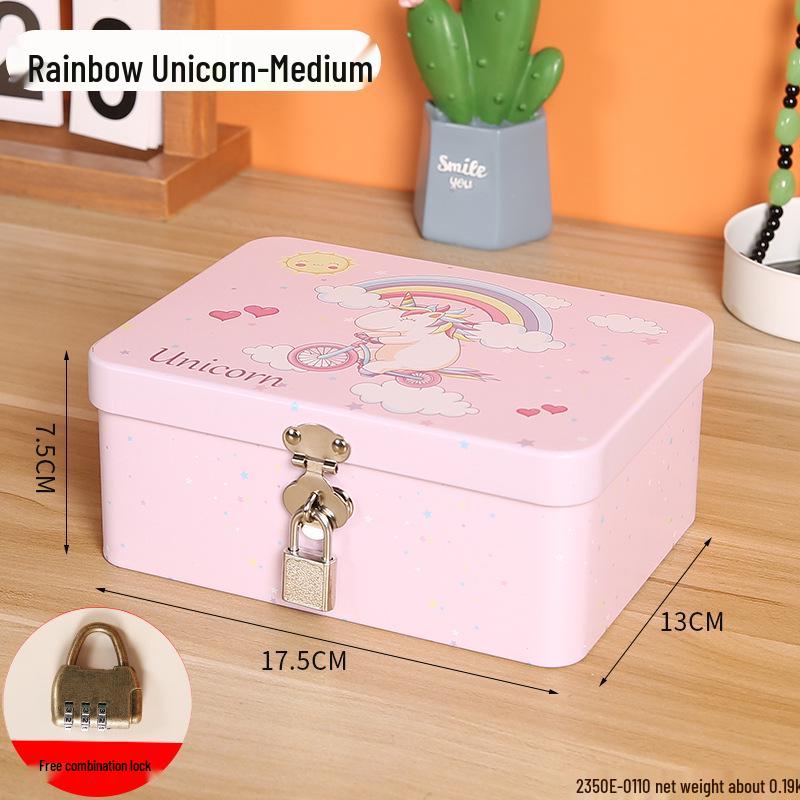 Lockable Retro Tin Box for Cosmetics, Documents, and Jewelry Storage