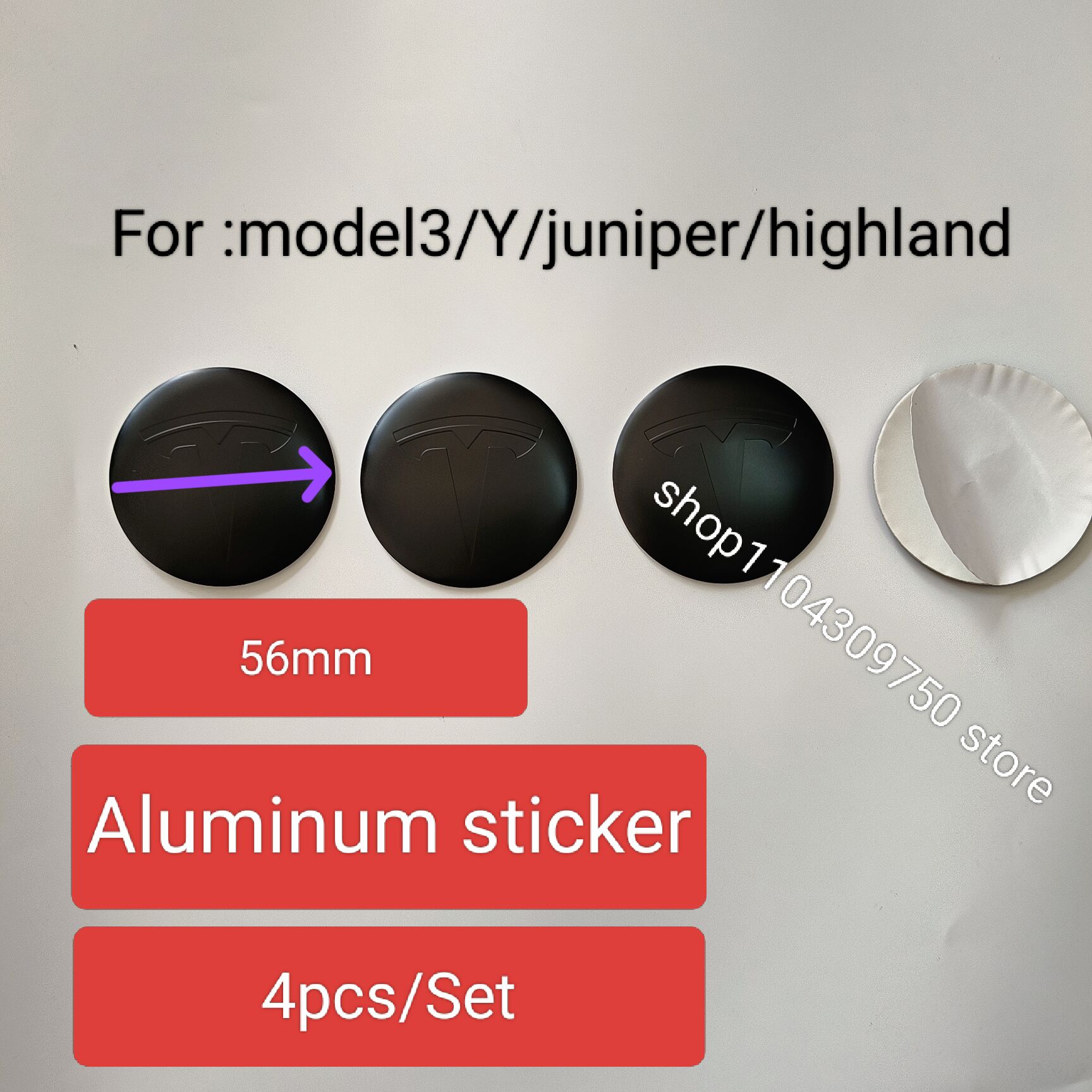 

56mm Front Rear Stickers for Tesla Model 3 Highland Y Juniper Car Wheel Hub Center Caps Emblem Stickers Auto Accessories