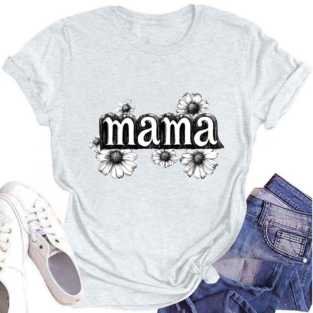Damenmode Rundhals Kurzarm T-Shirt Muttertag Bedruckt Lässiges Oberteil