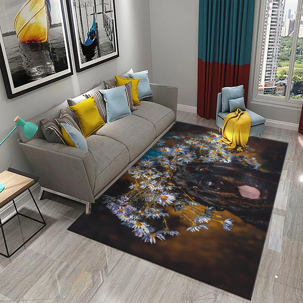 Hundefußabdruck Blumenmuster Teppich Süßer Welpe Blumenteppich Haustier Tier Rechteckige Bereichsteppiche für Erwachsene Yogamatten Wohnzimmer Dekoration Fußmatte