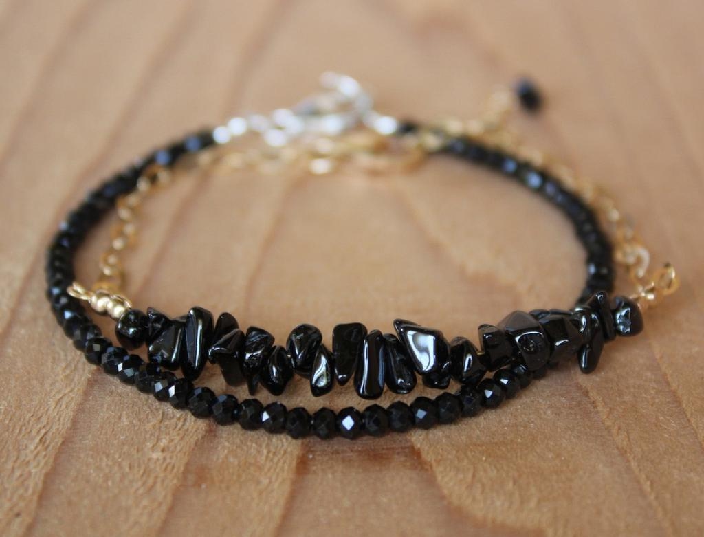 Black Crystal Tourmaline Bracelet, Empath Protection Bracelet for Women, Dainty Black Tourmaline Jewelry,