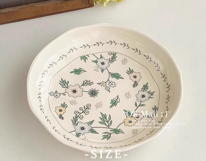 High End Ceramic Plate 8.5 Inch High Temperature Applique Craft Deepen Dessert Cake Dishes French Style Flower Pattern Tableware