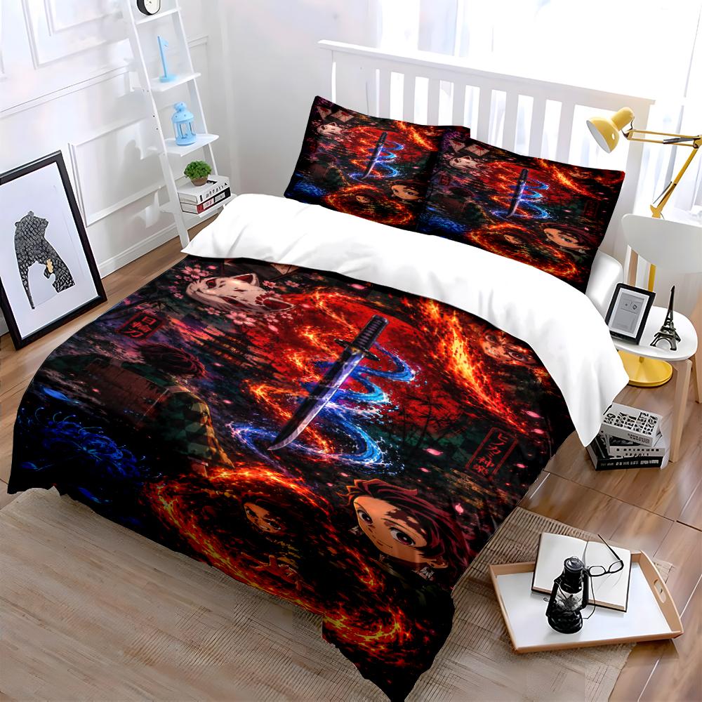 Anime Style Bedding Set with Blade Design Bedding set (1 duvet cover, 2 pillowcases, duvet not included)