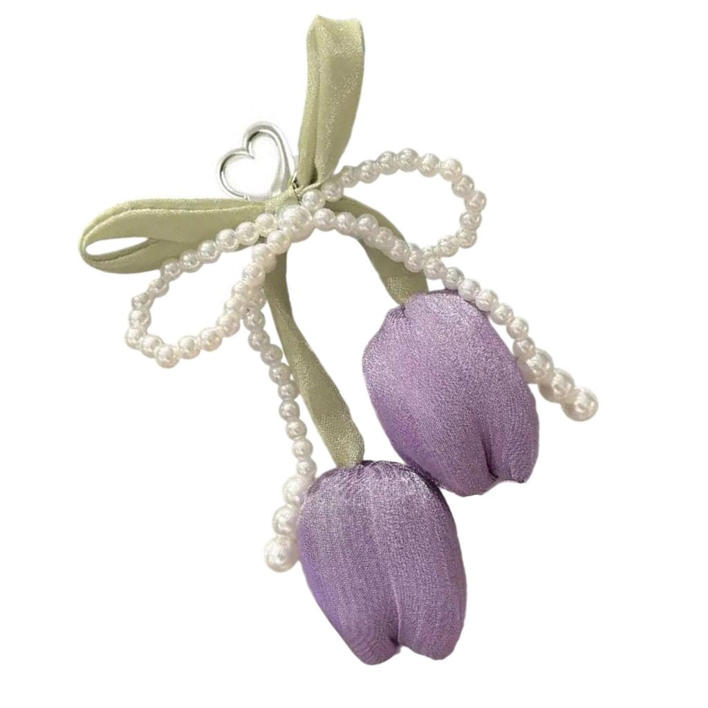 Portachiavi Intrecciato Con Tulipani Perle Nappe Perlate Fiocco Charms Per Borsa Portamonete Zaino Decorazioni Accessori