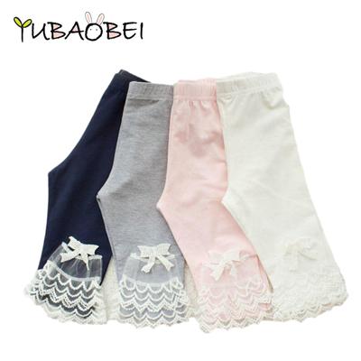 Leggings longueur mollet pour filles, pantalon épissé en maille, avec nœud en dentelle, couleur bonbon, slim
