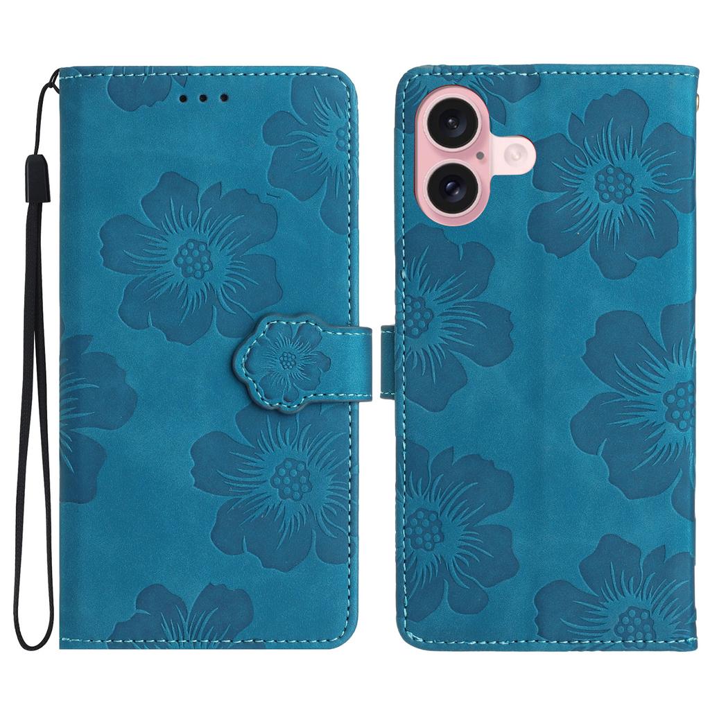 For iPhone 17 Case Flower Design Leather Wallet Phone Cover with Wrist Strap