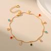 Gold Plated Multi-Color CZ Charm Anklet With Extension Chain