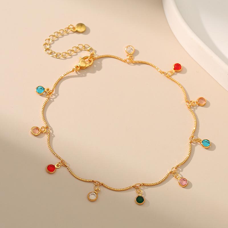 Gold Plated Multi-Color CZ Charm Anklet With Extension Chain разноцветный