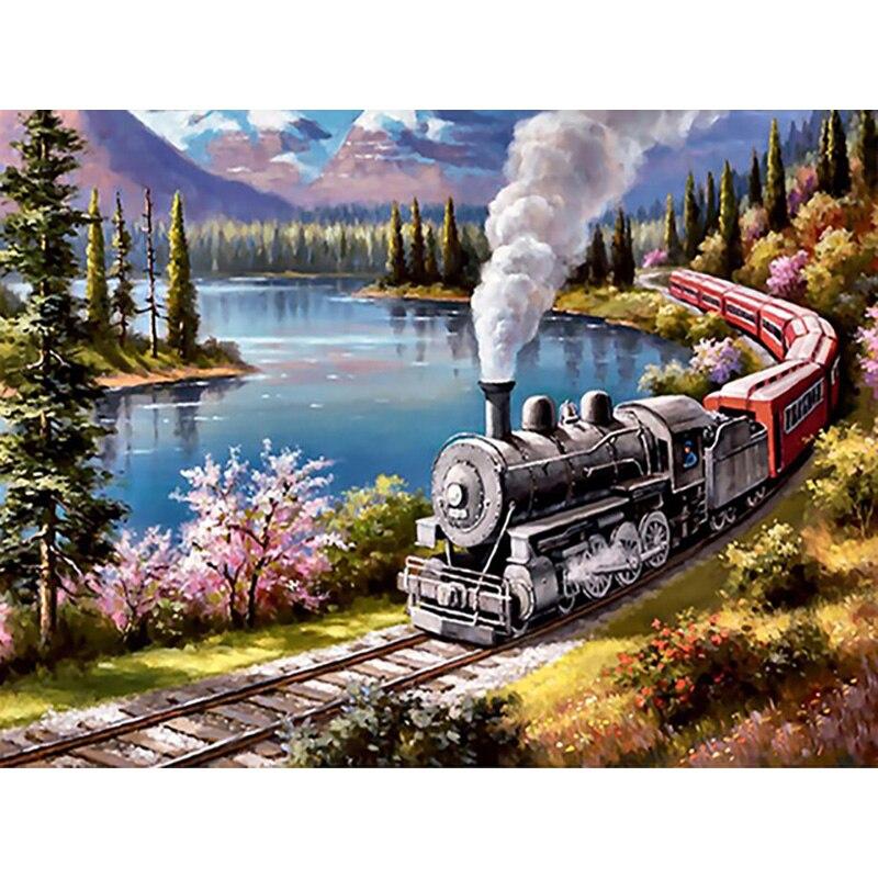 

Новый 5D DIY алмазная живопись поезд пейзаж Алмазная вышивка крестиком полная круглая дрель ремесла домашний декор ручной подарок Full Round 40x50CM