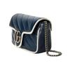 Gucci GG Marmont Chevron Quilted Navy Blue Leather Mini Chain Shoulder Bag With White Trim For Women Luxury Daily Use