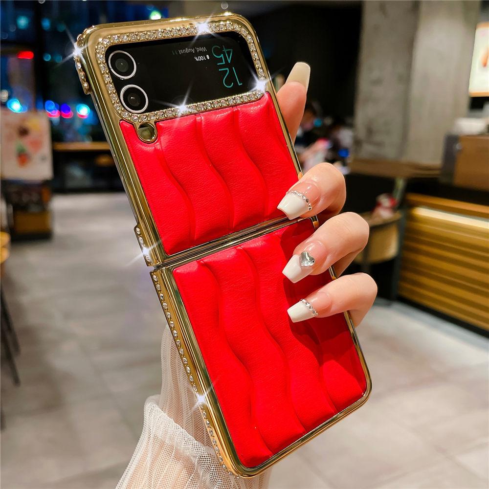 Luksusowe Złocone Diamentowe Skórzane Etui Na Samsunga Z Flip 6 Flip 5 Flip 4 3 Wstrząsoodporne Etui Na Telefon typu Flip6 Coque