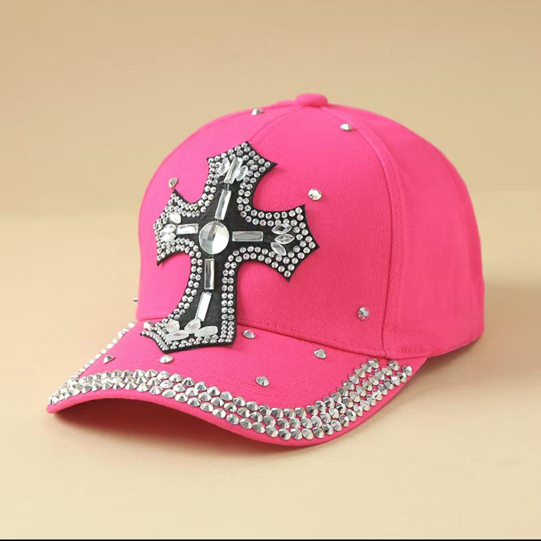 

Unisex Rhinestone Cross Baseball Cap, Bling Crystal Studded Adjustable Dad Hat, Punk Y2K Fashion Sun Hat For Men Women Streetwea