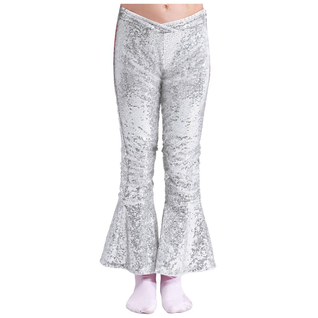 Dívčí taneční kalhoty třpytivé zdobené kamínky flitry zip rozšířený lem soutěžní kalhoty