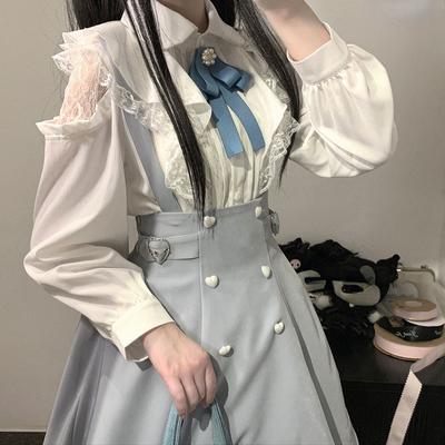 Mulheres doce blusa camisa lolita nova manga longa todos os jogos y2k roupas kawaii vintage renda emenda babados arco topos roupas femininas elegantes