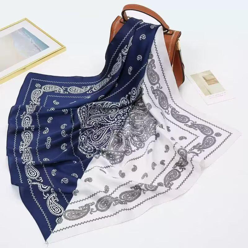 70x70cm Lightweight Cotton Silk Square Scarf With Boho Floral Print Breathable Neck Wrap Women