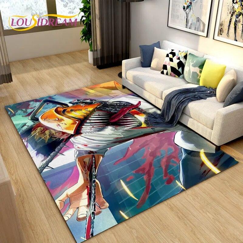 3D Chainsaw Man Anime Denji Cartoon Area Rug,Carpet Rug for Living Room Bedroom Sofa Doormat Decoration, Kids Non-slip Floor Mat